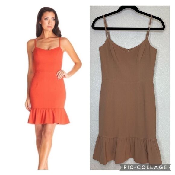 𝅺DRESS the Population Mira Ruffled Hem Dress TAN S - Picture 1 of 4